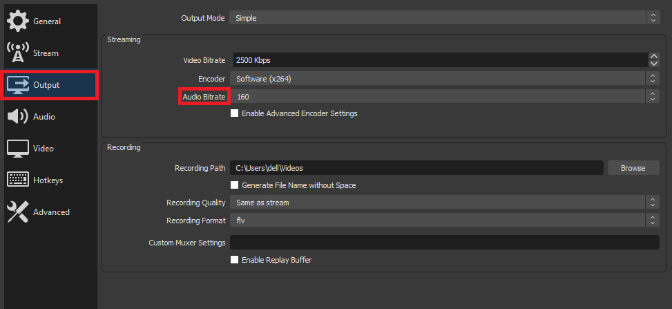 obs recording settings obs recording settings